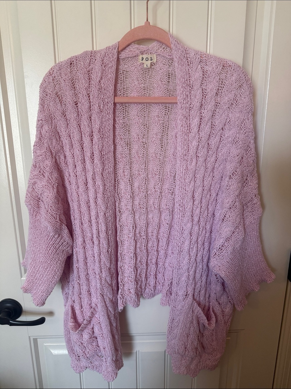 POL pink Open-Front Cable Cardigan with Pockets